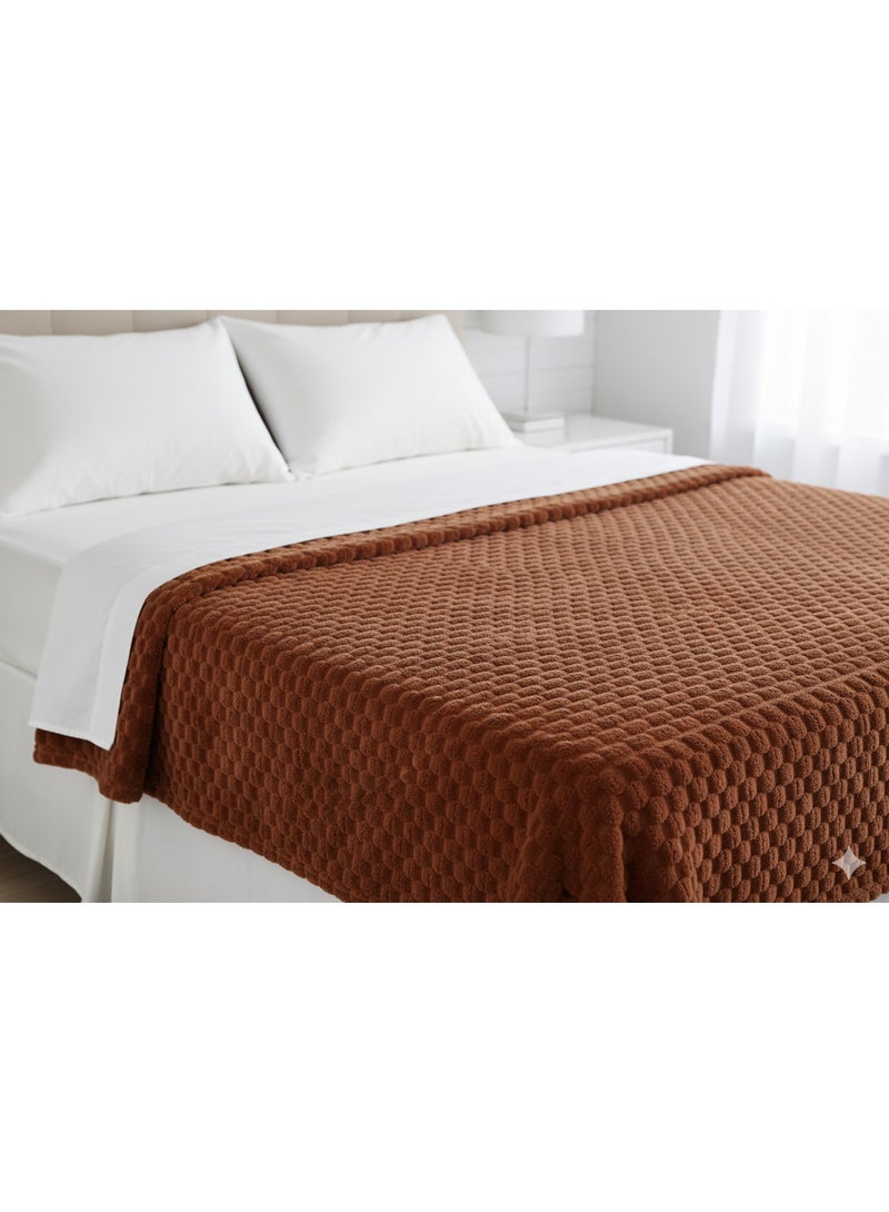 DORMICO Fleece Blanket 200x240 cm Microfiber Soft Warm Lightweight Popcorn Texture Double Bed Blanket Brown - Image 2